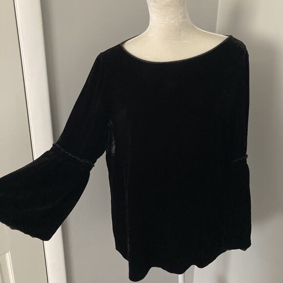 Lafayette 148 New York Roslin velvet Bell 3/4 sleeve blouse Women's size L - Picture 4 of 12